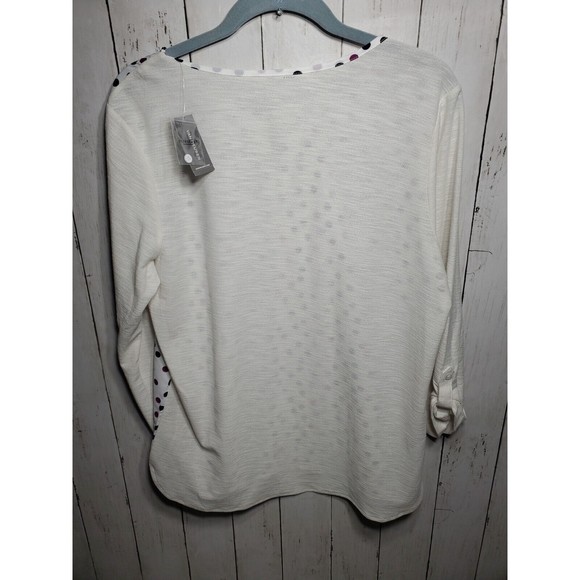 Women’s VAN HEUSEN White Polka Dot Long Sleeve Blouse Size Med NEW - Picture 2 of 7